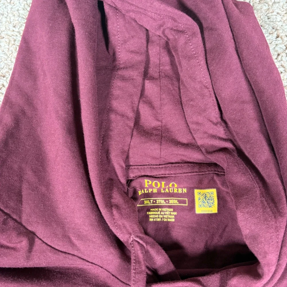 Polo Ralph Lauren Mens 3XLT Burgundy Long Sleeve Hooded T-Shirt‎ Pony Logo